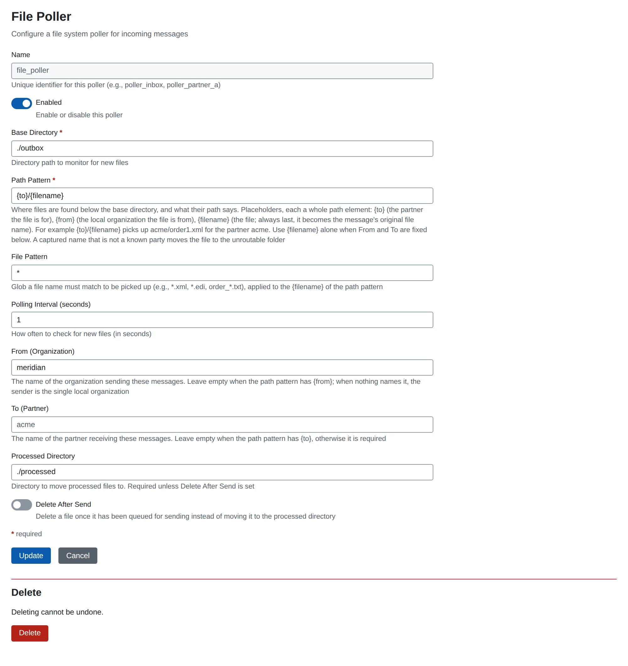 A file poller’s settings