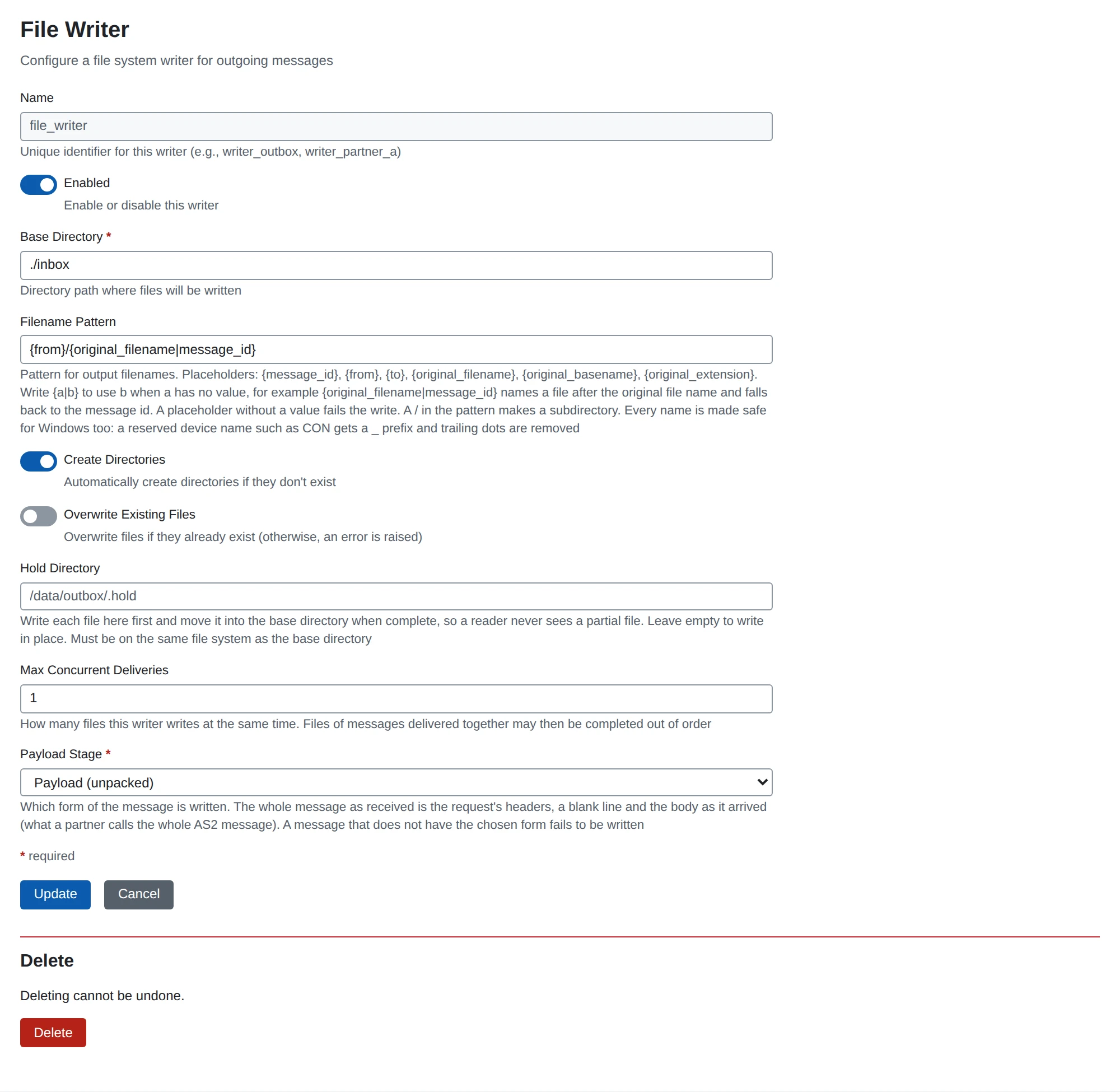 A file writer’s settings
